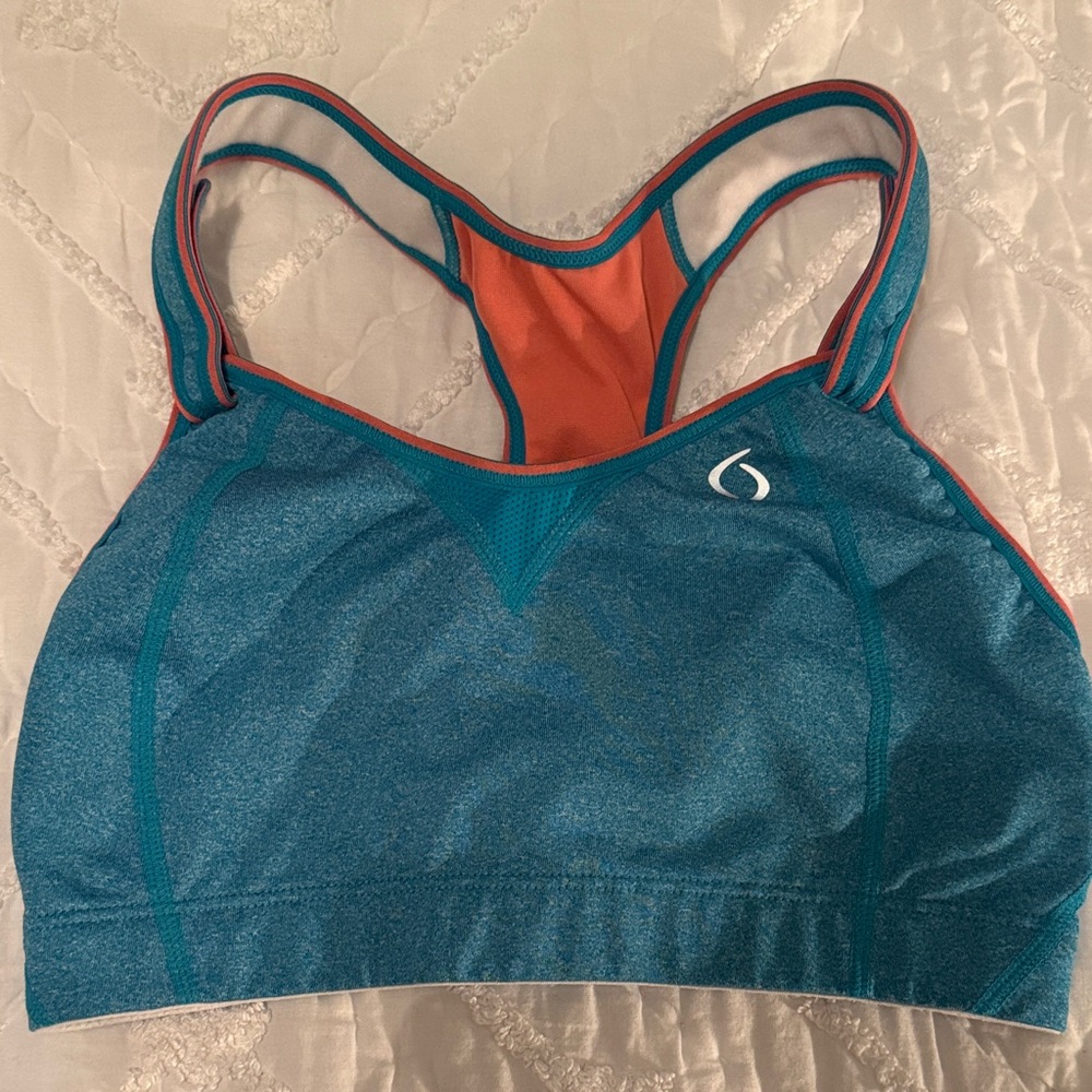 Moving Comfort Teal and Orange Sports Bra